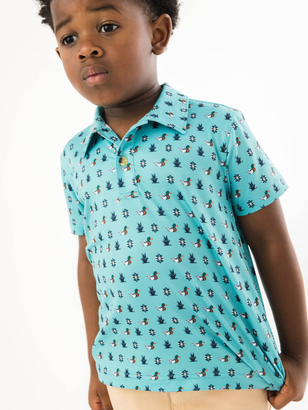 RuffleButts + RuggedButts - Boys Dapper Ducks Knit Short Sleeve Performance Polo
