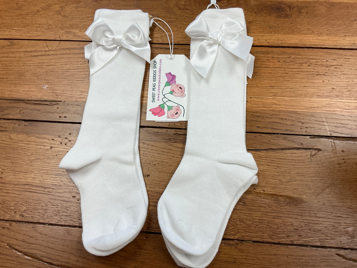 White high socks with satin bow