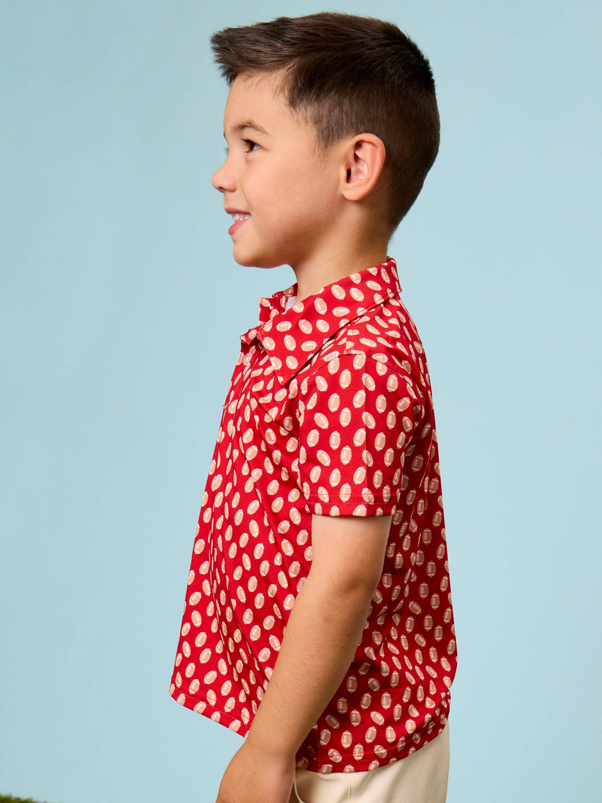 RuffleButts + RuggedButts - Boys Varsity Red Football Frenzy Knit Short Sleeve Performance Polo