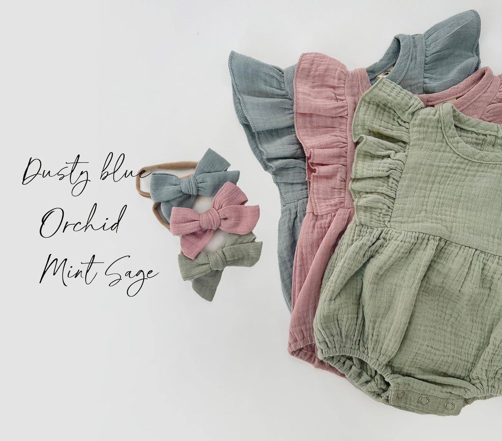 OLIVE & CRADLE - Milana Muslin Bubble Romper + Bow