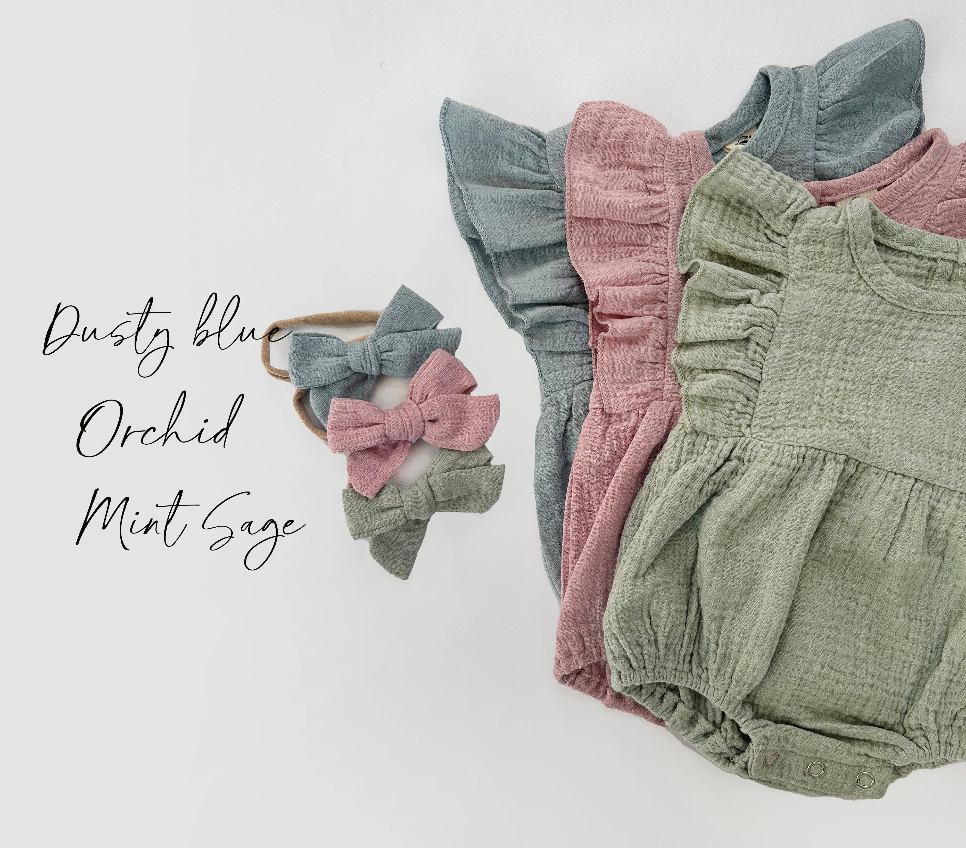 OLIVE & CRADLE - Milana Muslin Bubble Romper + Bow