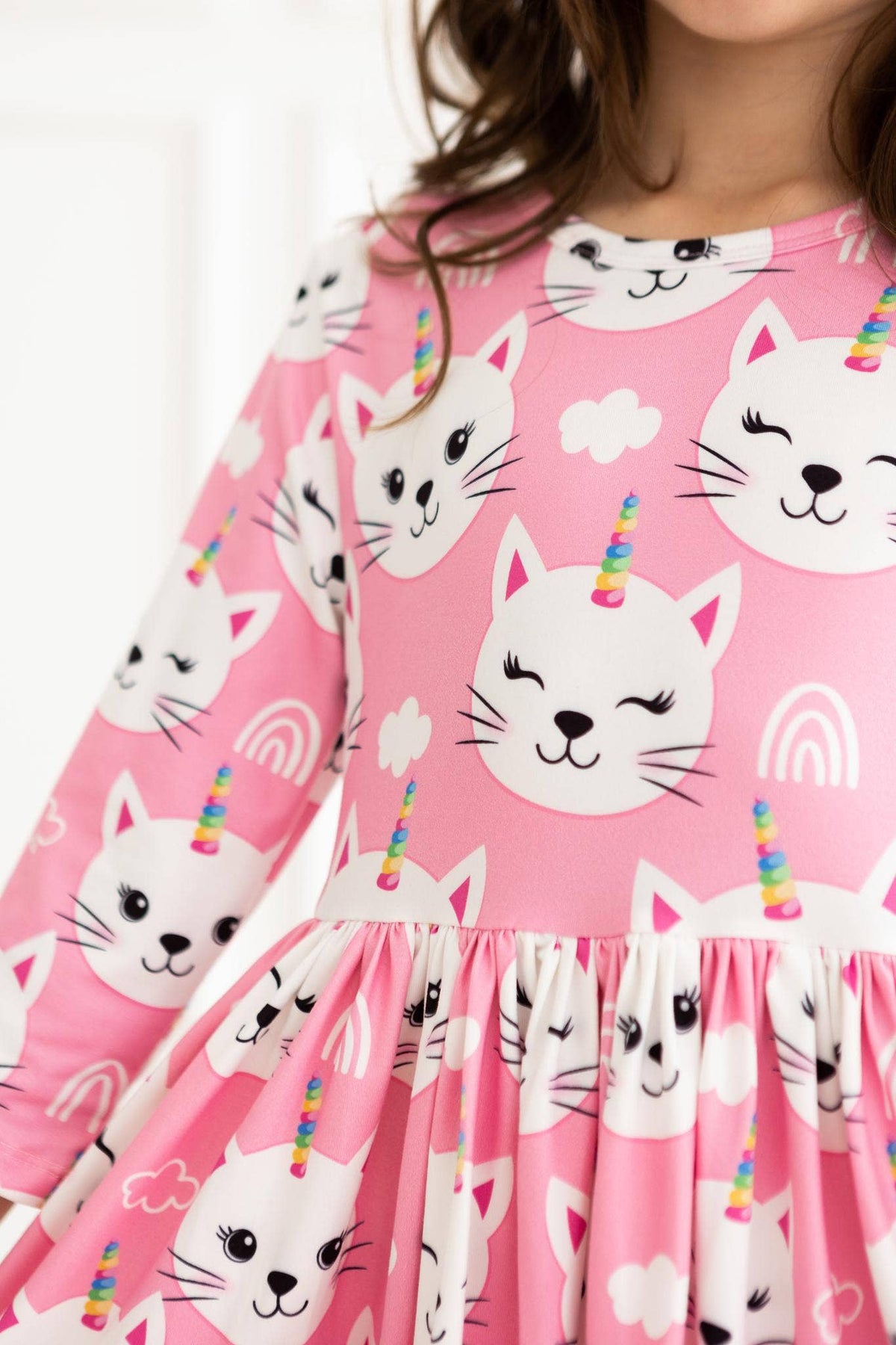 Mila & Rose - Unicorn Kitties 3/4 Sleeve Pocket Twirl Dress