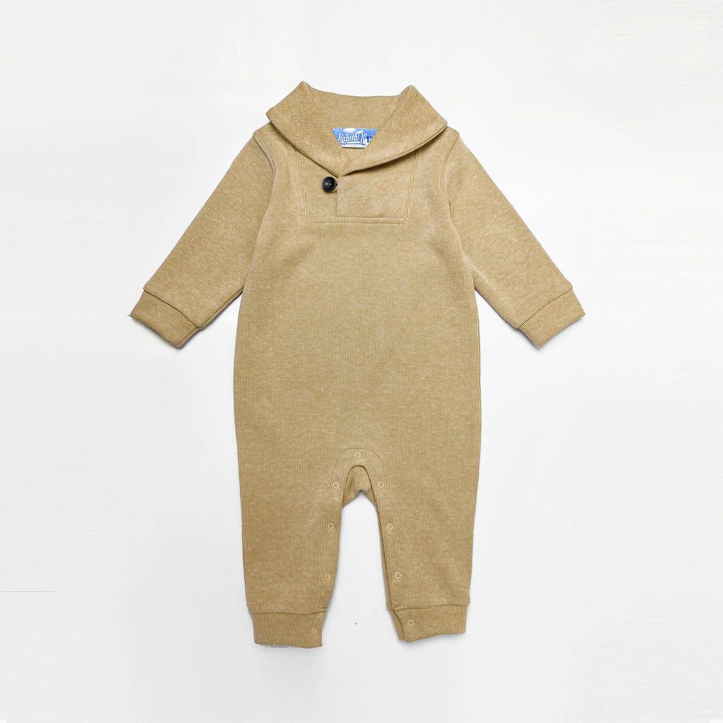 Baby Beige Knit Shawl Collar Romper