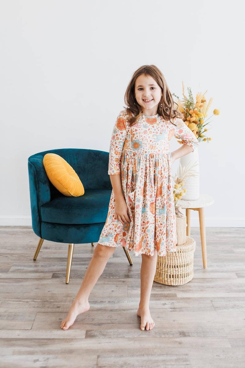 Mila & Rose - Retro Unicorns 3/4 Sleeve Pocket Twirl Dress