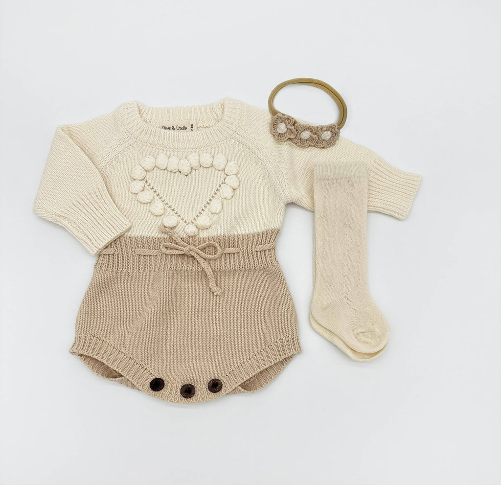 OLIVE & CRADLE - Cream Heart Romper Set