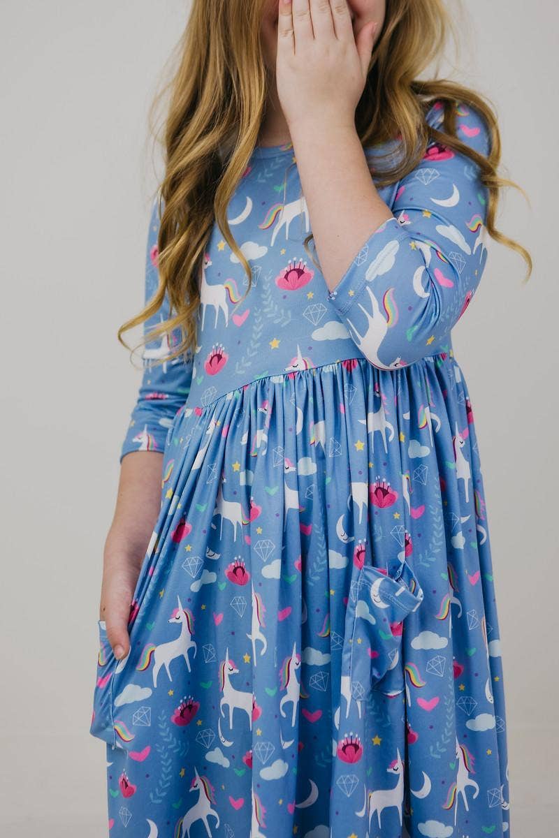 Mila & Rose - Blue Moon 3/4 Sleeve Pocket Twirl Dress
