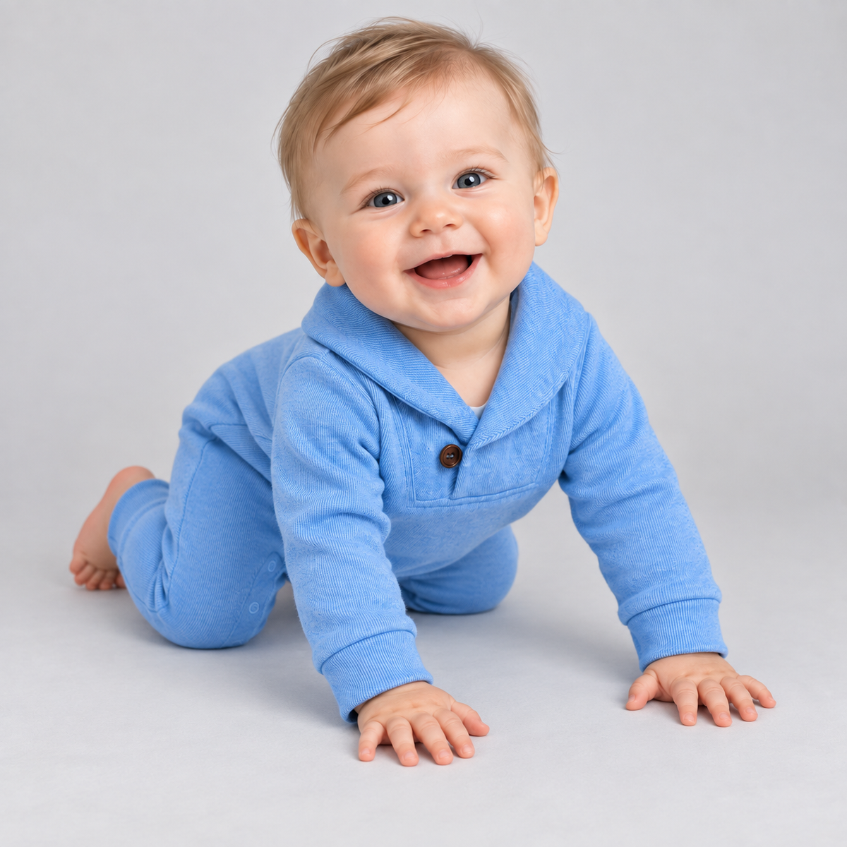 Baby Blue Corduroy Shawl Collar Romper