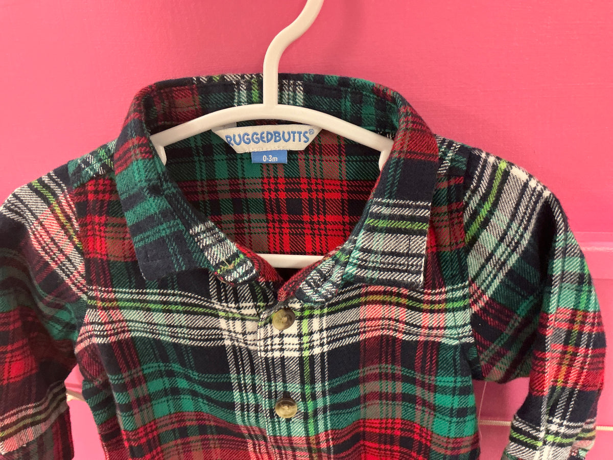 RuffleButts + RuggedButts - Baby Boys Christopher Plaid Long Sleeve Button Down Bodysuit