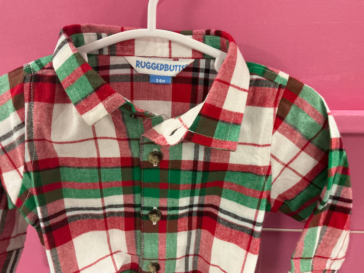 RuffleButts + RuggedButts - Baby Boys Dashing Dreams Plaid Long Sleeve Button Down Bodysuit