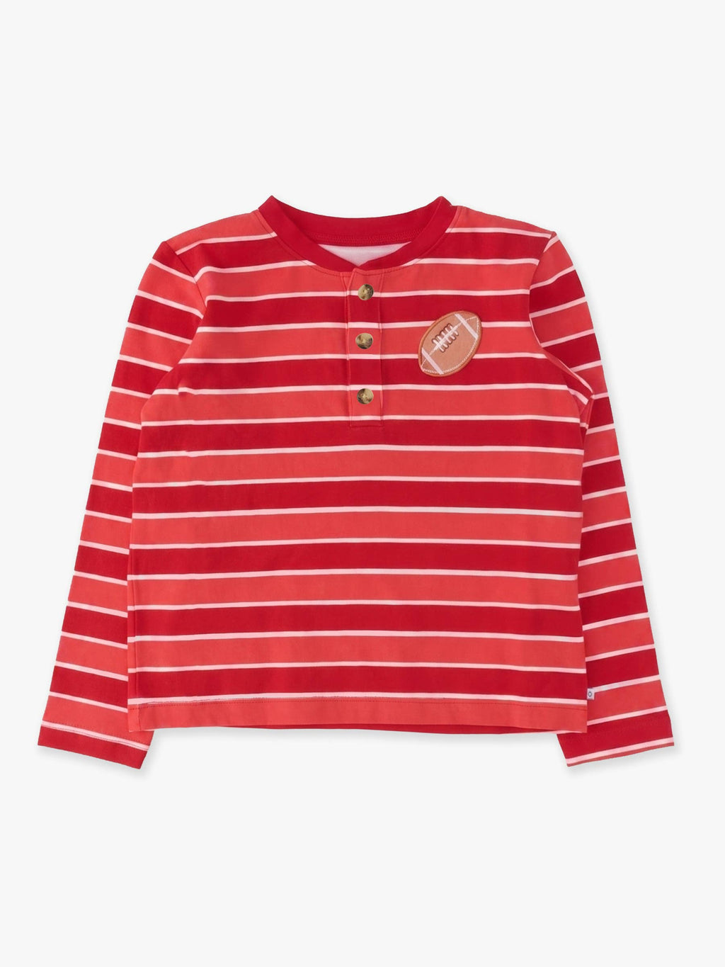 RuffleButts + RuggedButts - Boys Varsity Red Football Stripe Knit Long Sleeve Embroidered Henley Tee