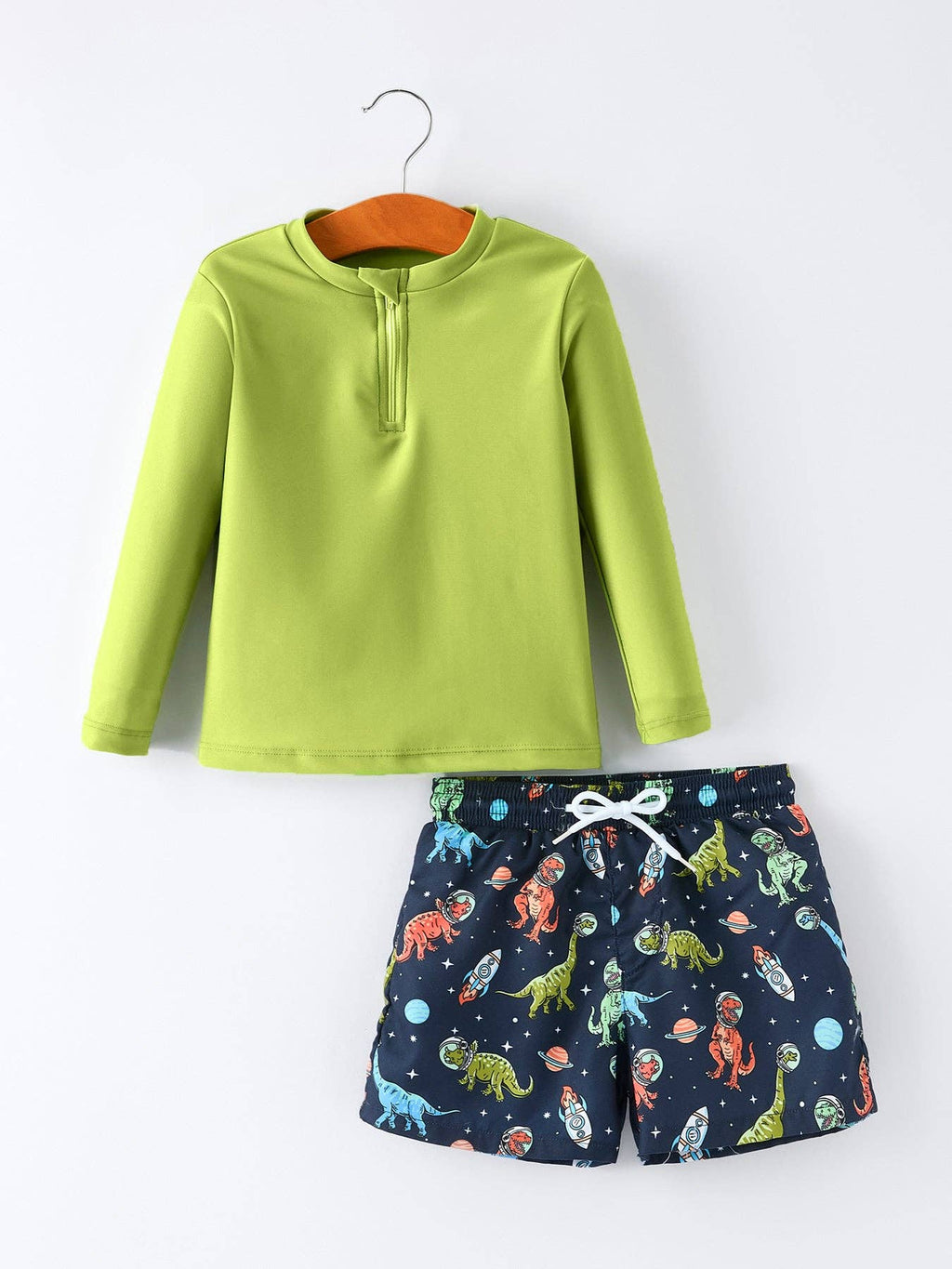 Rylee Faith Designs - Space Dinosaur Boys Two Piece Swimsuit Long Sleeve