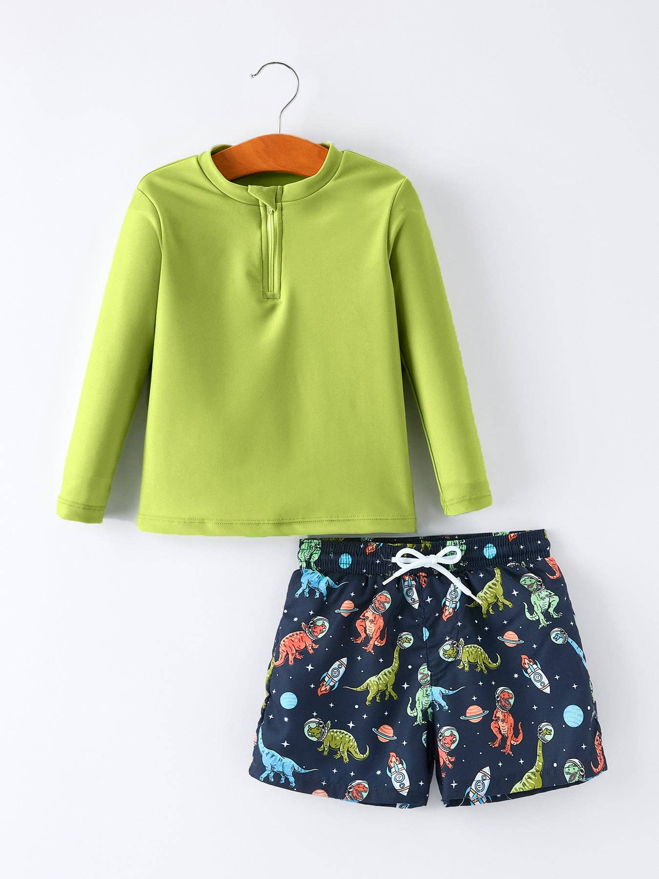 Rylee Faith Designs - Space Dinosaur Boys Two Piece Swimsuit Long Sleeve