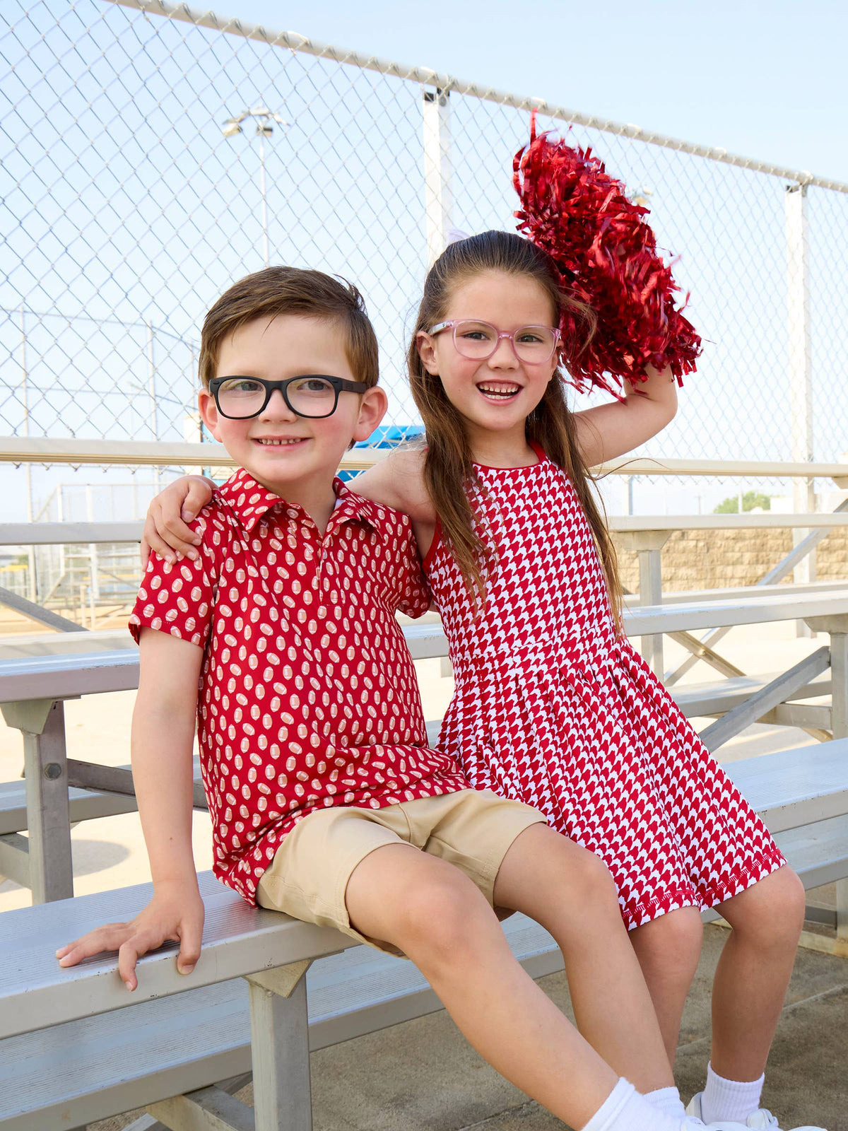 RuffleButts + RuggedButts - Boys Varsity Red Football Frenzy Knit Short Sleeve Performance Polo