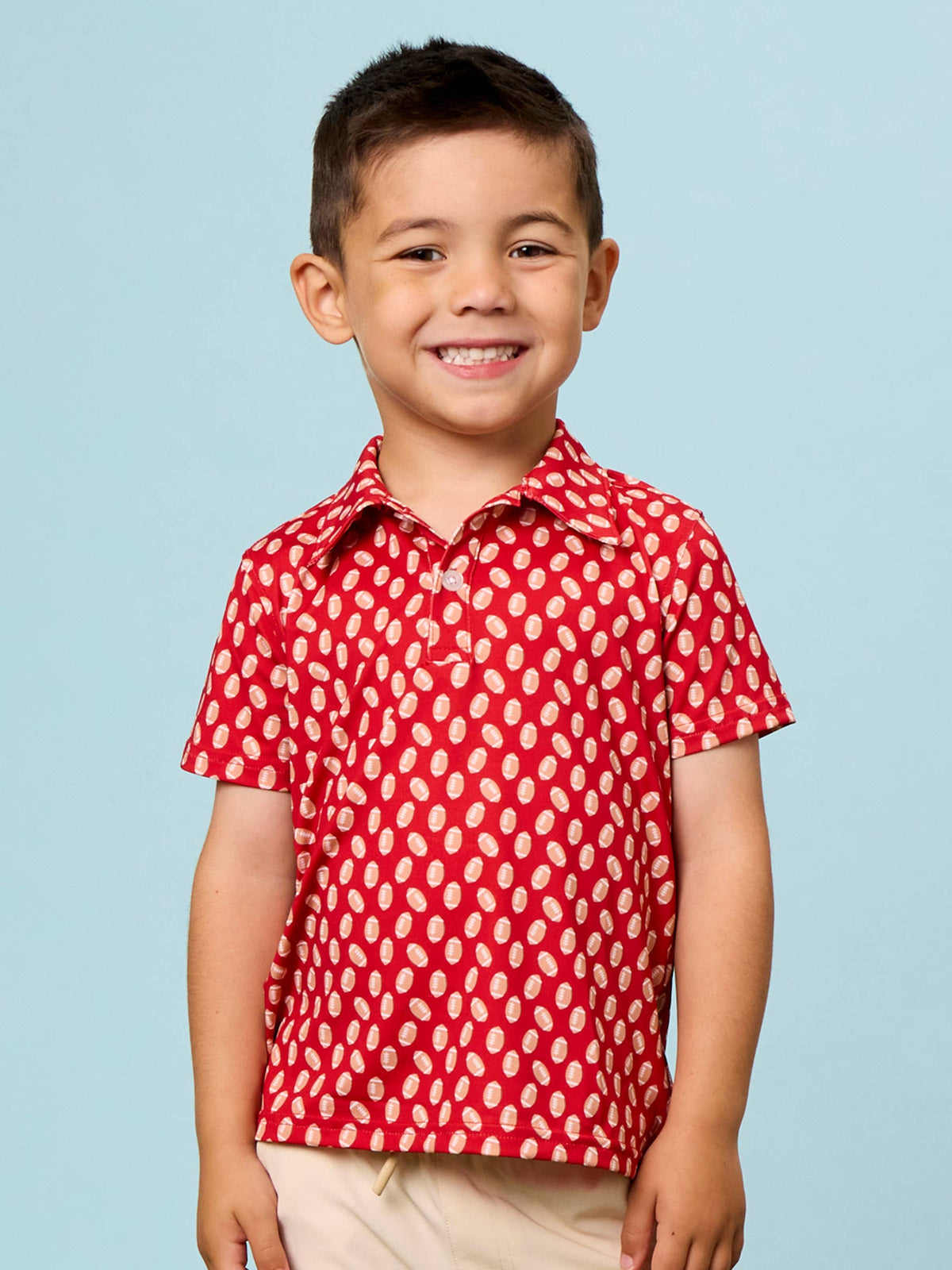RuffleButts + RuggedButts - Boys Varsity Red Football Frenzy Knit Short Sleeve Performance Polo
