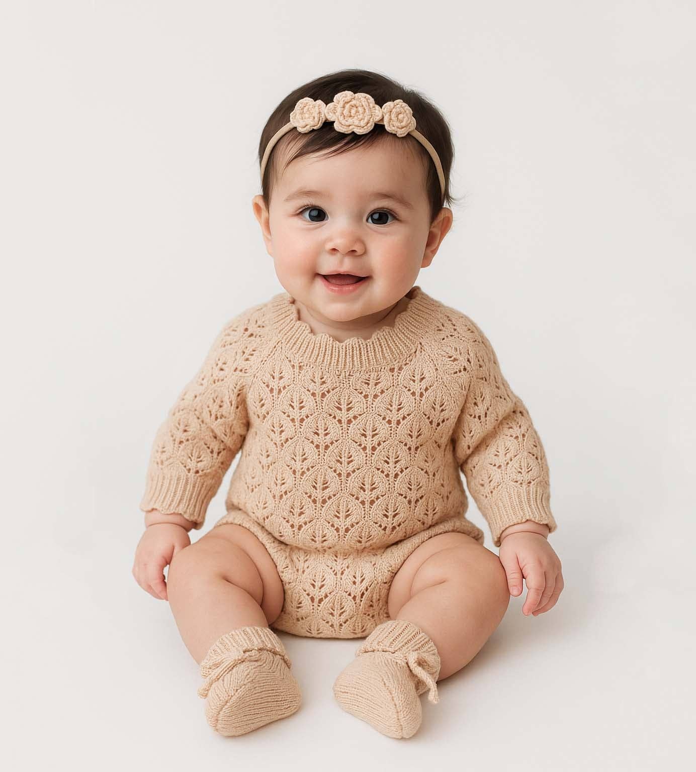 OLIVE & CRADLE - Apricot Pink Lacy Romper