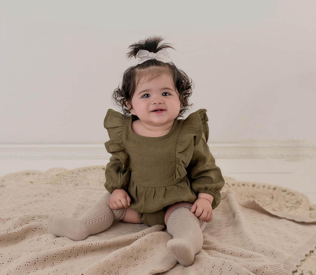 OLIVE & CRADLE - Gabriella Longsleeve Romper with Bow