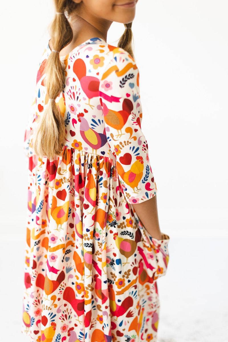 Mila & Rose - Little Red Hen 3/4 Sleeve Pocket Twirl Dress