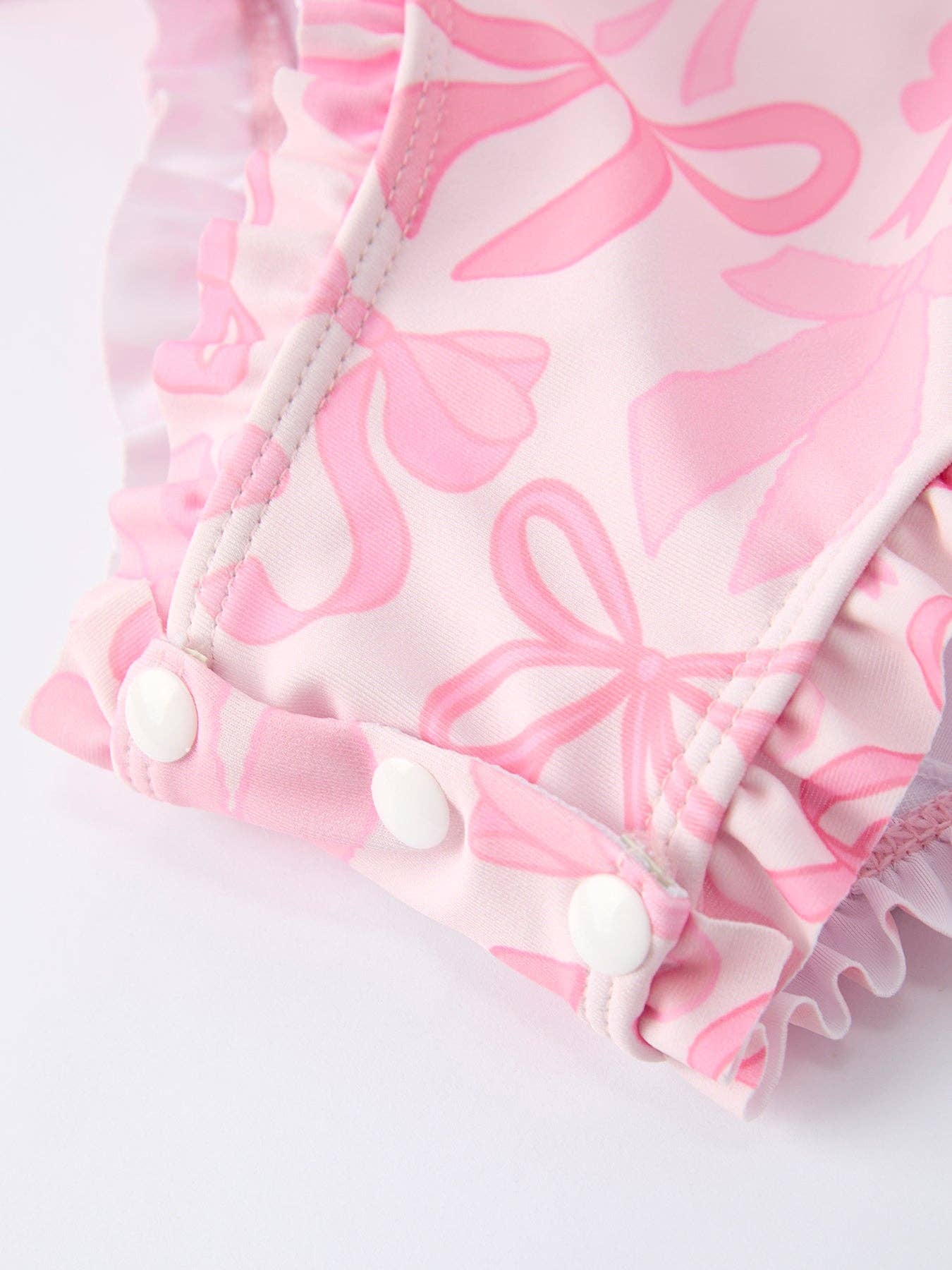 Rylee Faith Designs - Summer Bow Print Girls Long Sleeve Ruffle One Piece Swimsuit