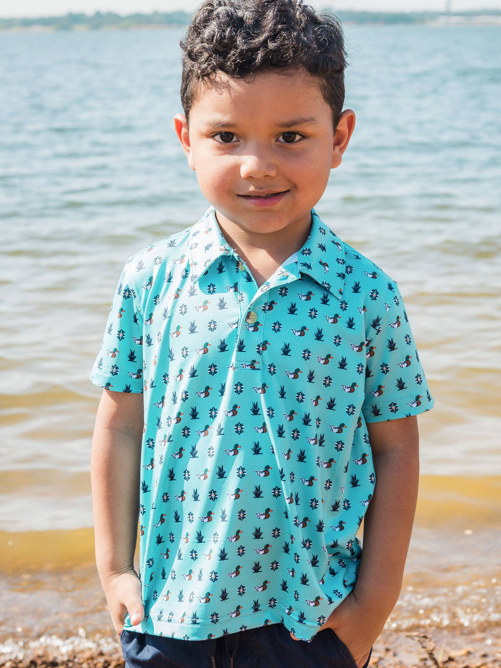 RuffleButts + RuggedButts - Boys Dapper Ducks Knit Short Sleeve Performance Polo