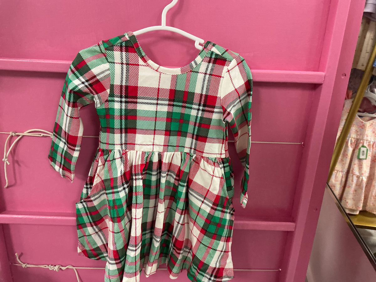 Rufflebutts Christmas Plaid twirl pocket dress