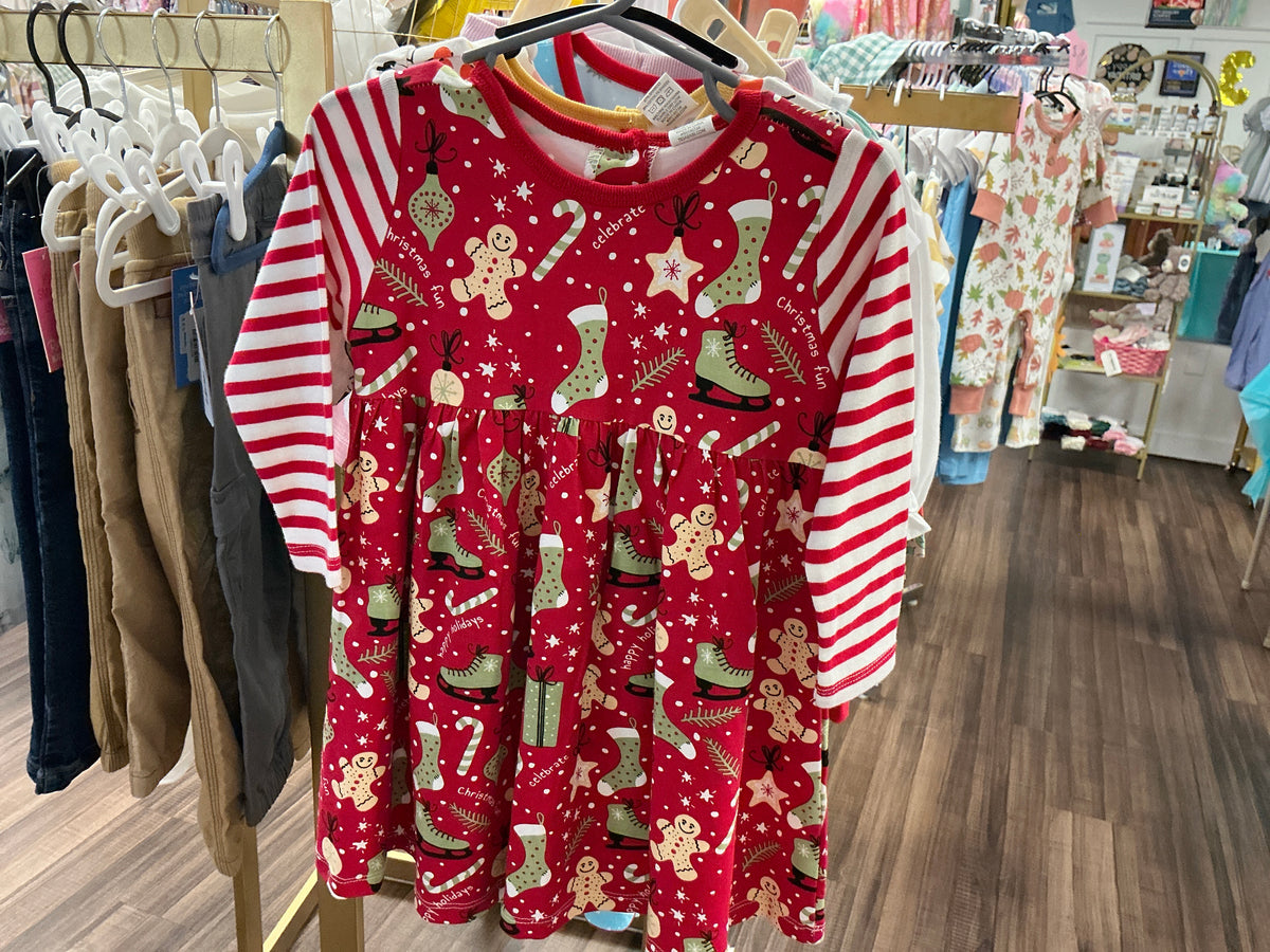 Girls LS Christmas collage bamboo dress