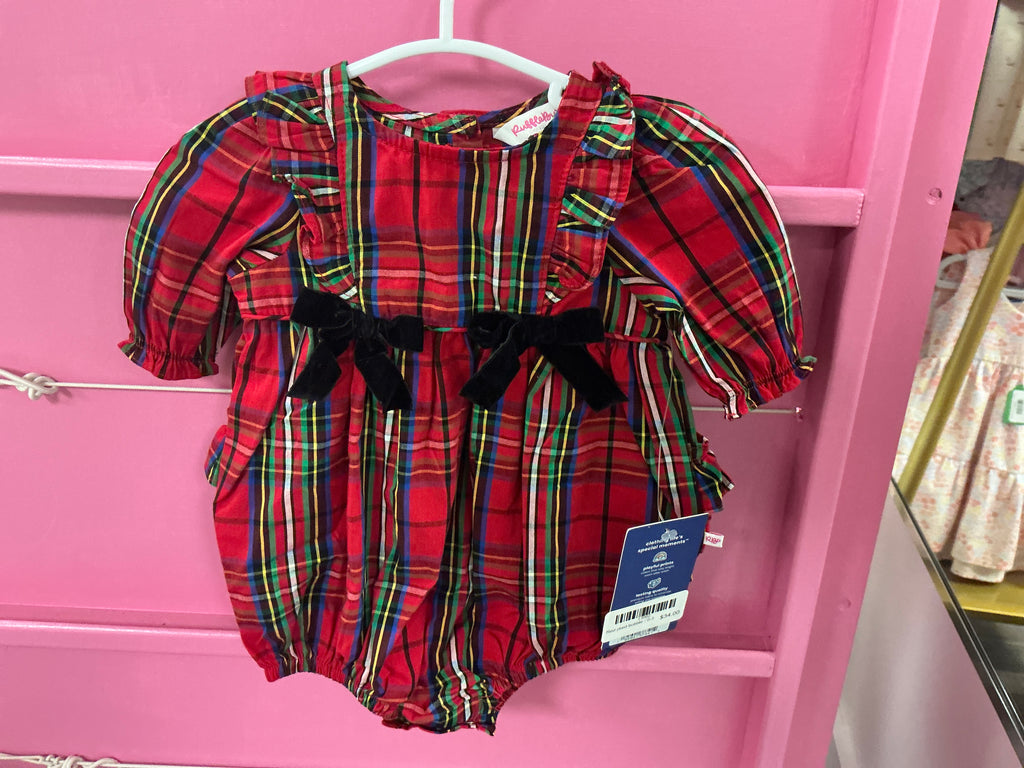 RuffleButts Red plaid bubble