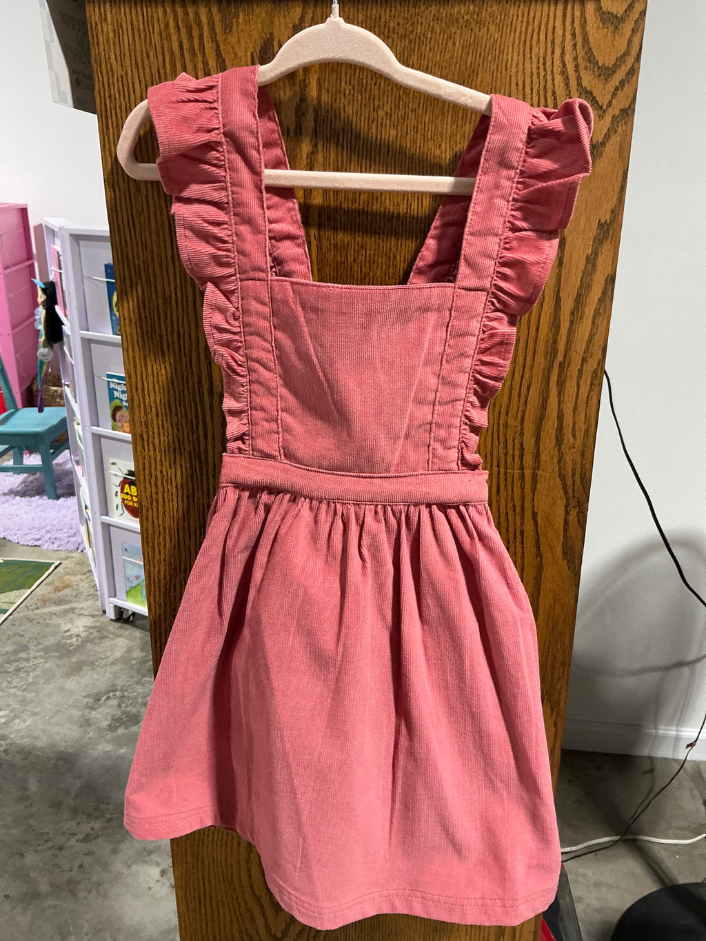 RuffleButts corduroy cross back jumper dress dusty cedar