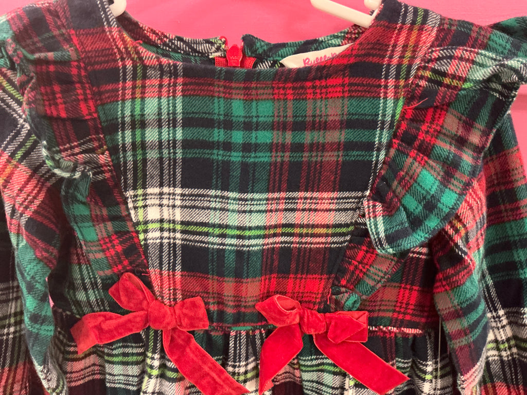 RuffleButts Red green flannel plaid w/ bows