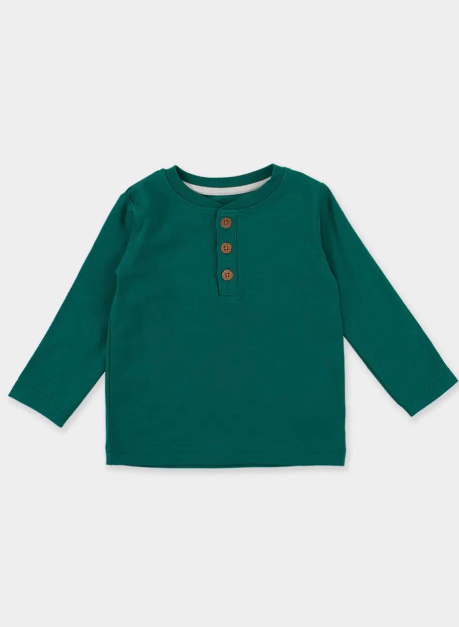 RuffleButts + RuggedButts - Boys Emerald Green Knit Long Sleeve Henley Tee