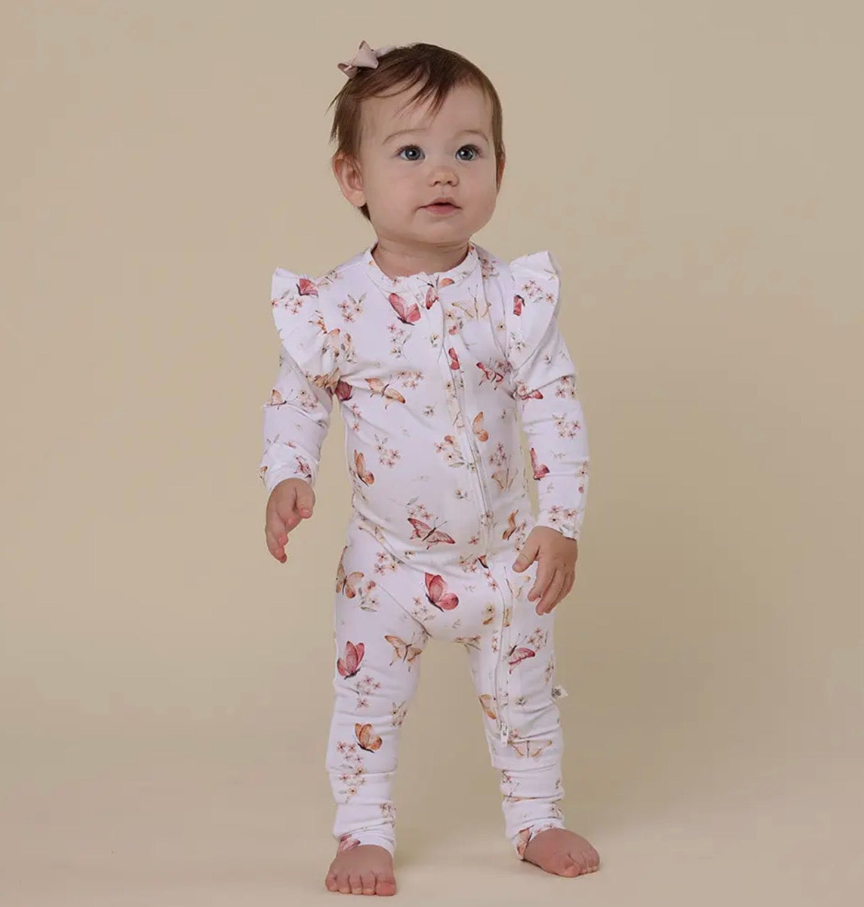 Snuggle Hunny - Butterfly Organic Snugglesuit Convertible Romper with Frill