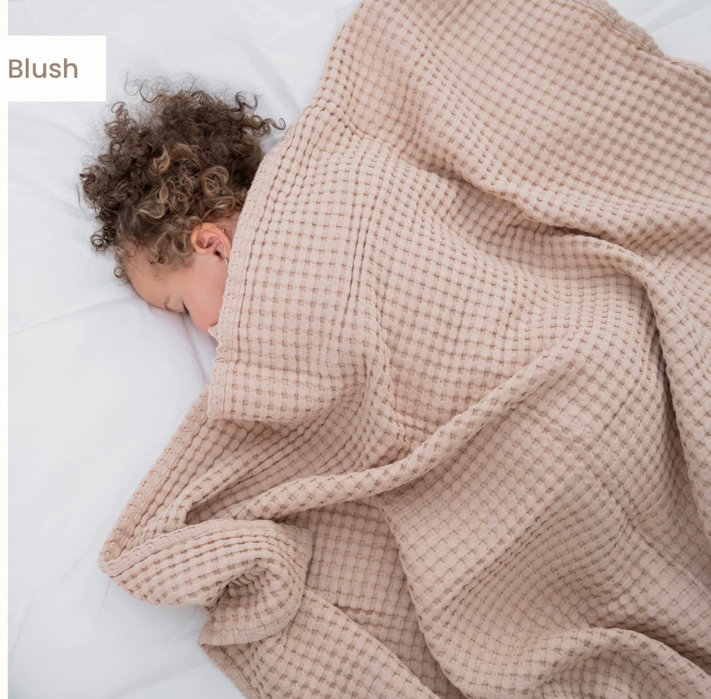 Waffle cotton blanket blush