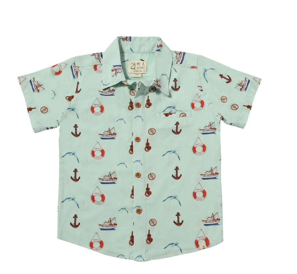Blue Nautical SS Button Up