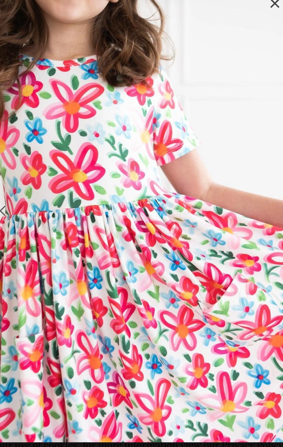 Mila and Rose Neon Floral short sleeve twirl dress