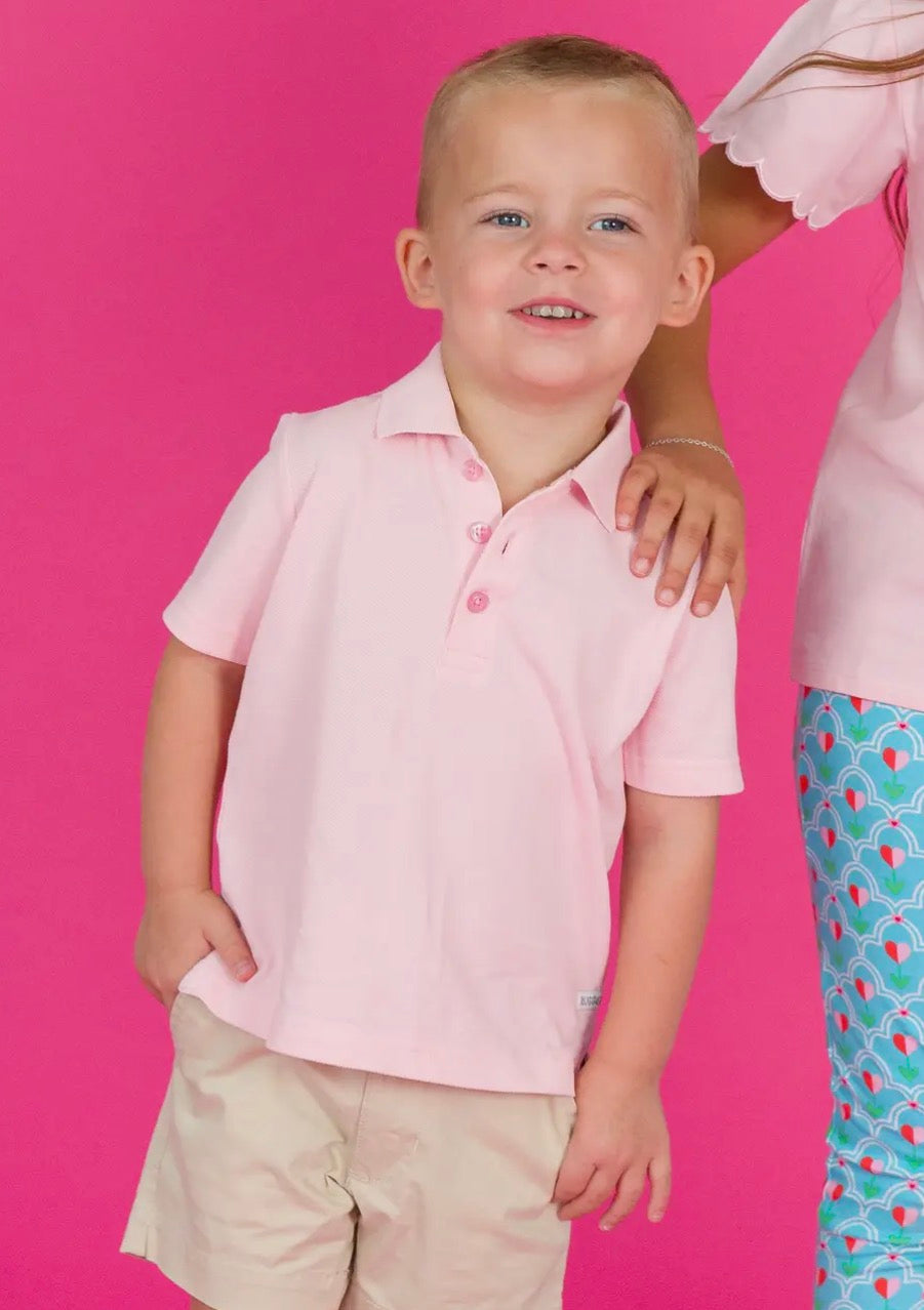 RuffleButts + RuggedButts - Boys Pink Pique Short Sleeve Polo Shirt