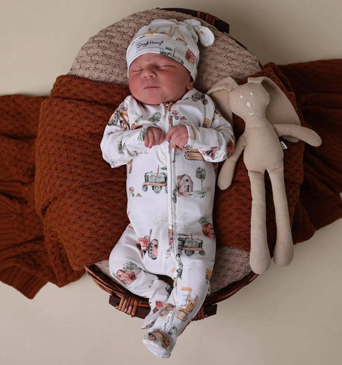 Snuggle Hunny - Diggers & Tractors Organic Snuggle Sleepsuit Zip Footie