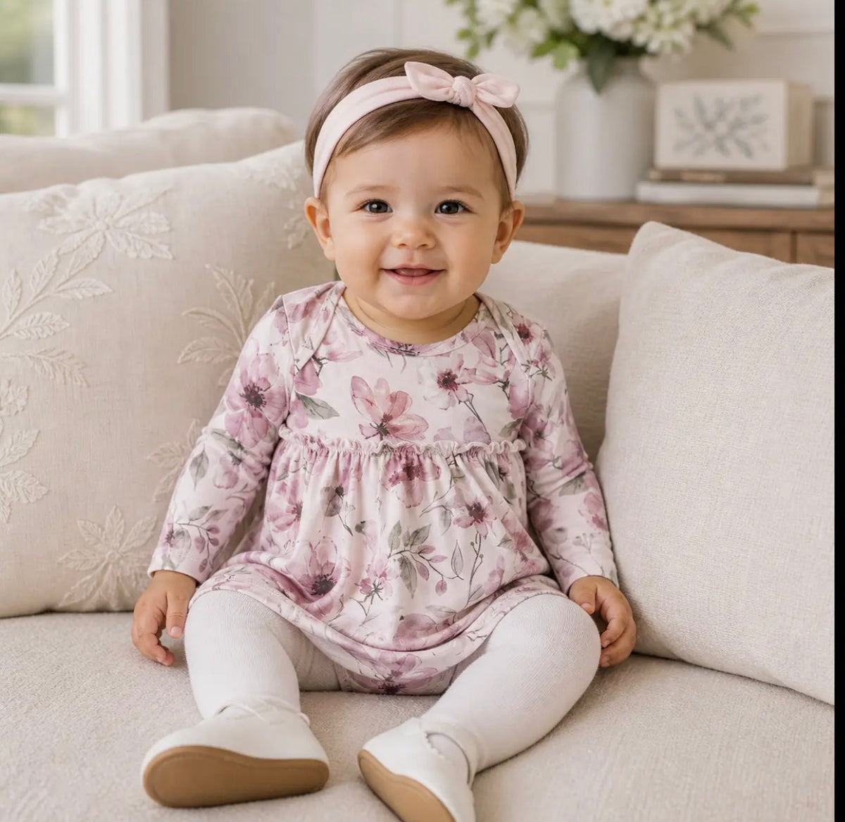 Tesa Babe watercolor, floral, skirted baby bodysuit