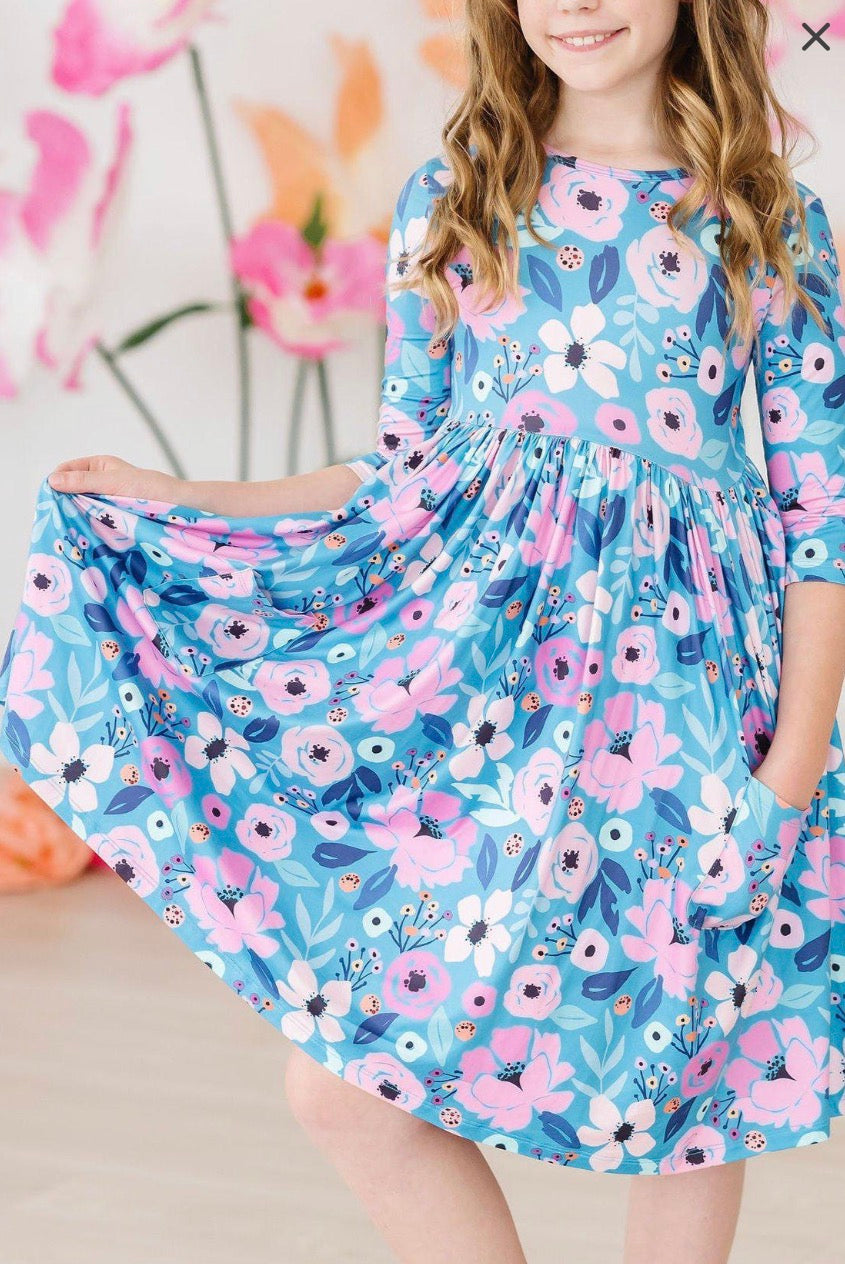 Mila and Rose Twirl in Teal pocket twirl