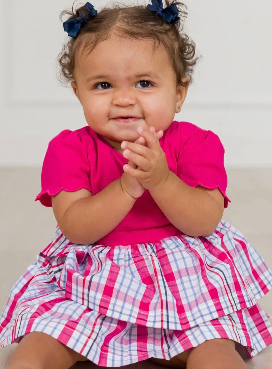 RuffleButts + RuggedButts - Baby Girls Adley Plaid Short Sleeve Skirted Romper