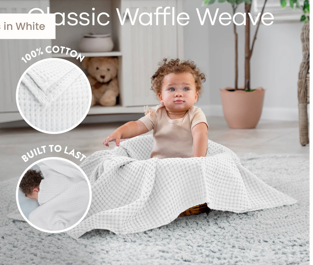Waffle cotton  blanket white