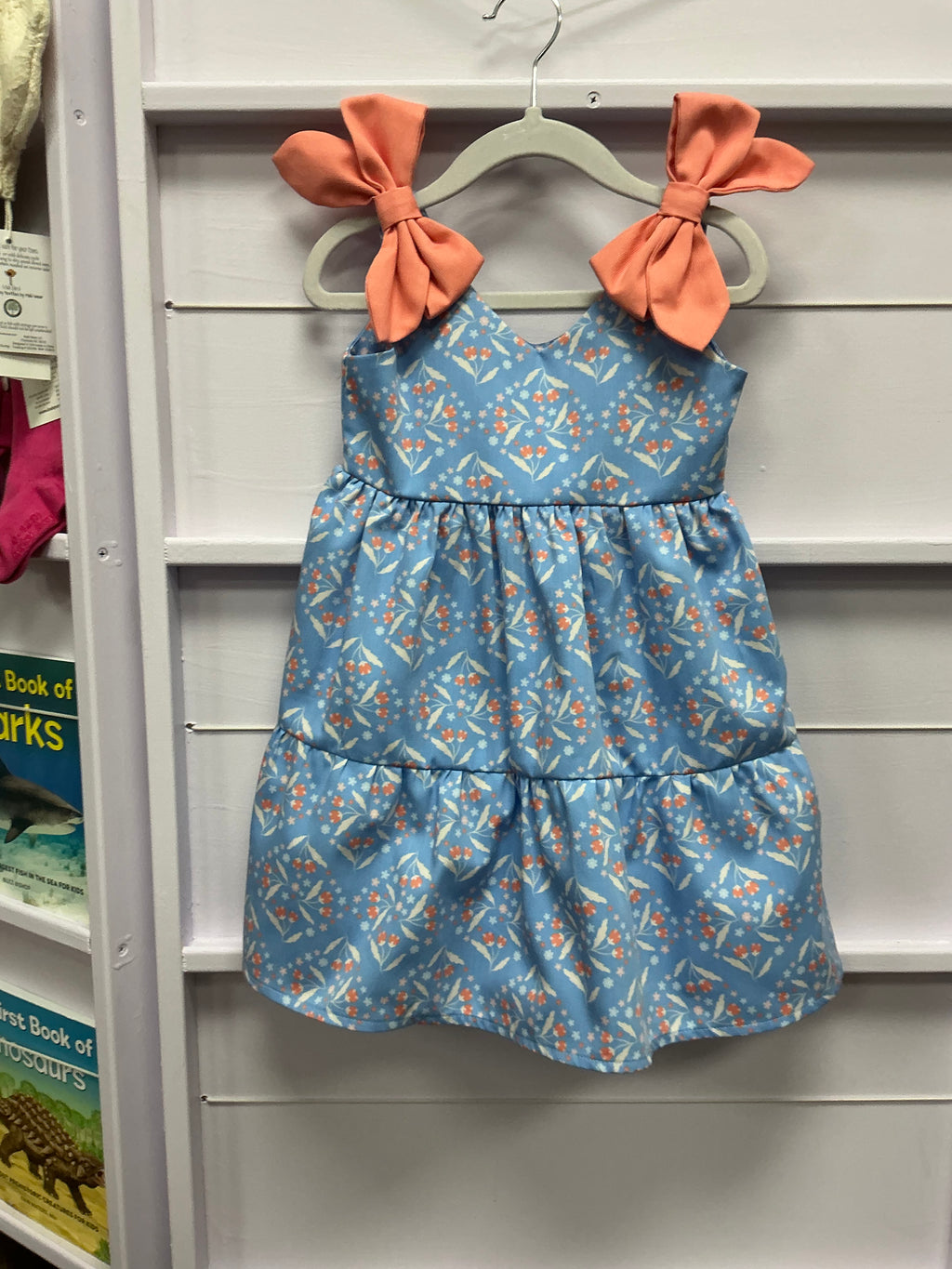 Sally Kids- Jessi bow shoulder dress-blue/ orange