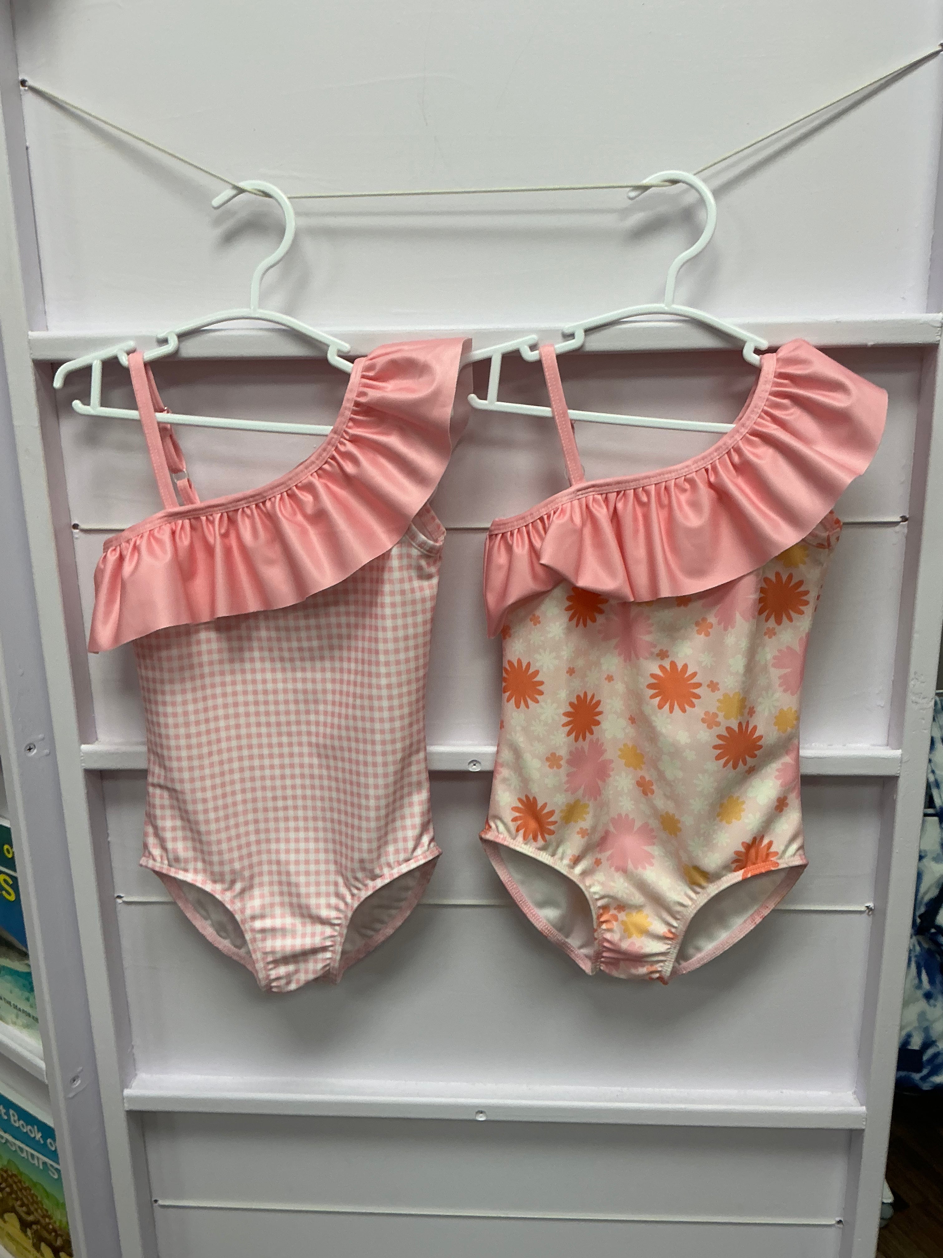 Clara one shoulder toddlers swimsuit- pink gingham