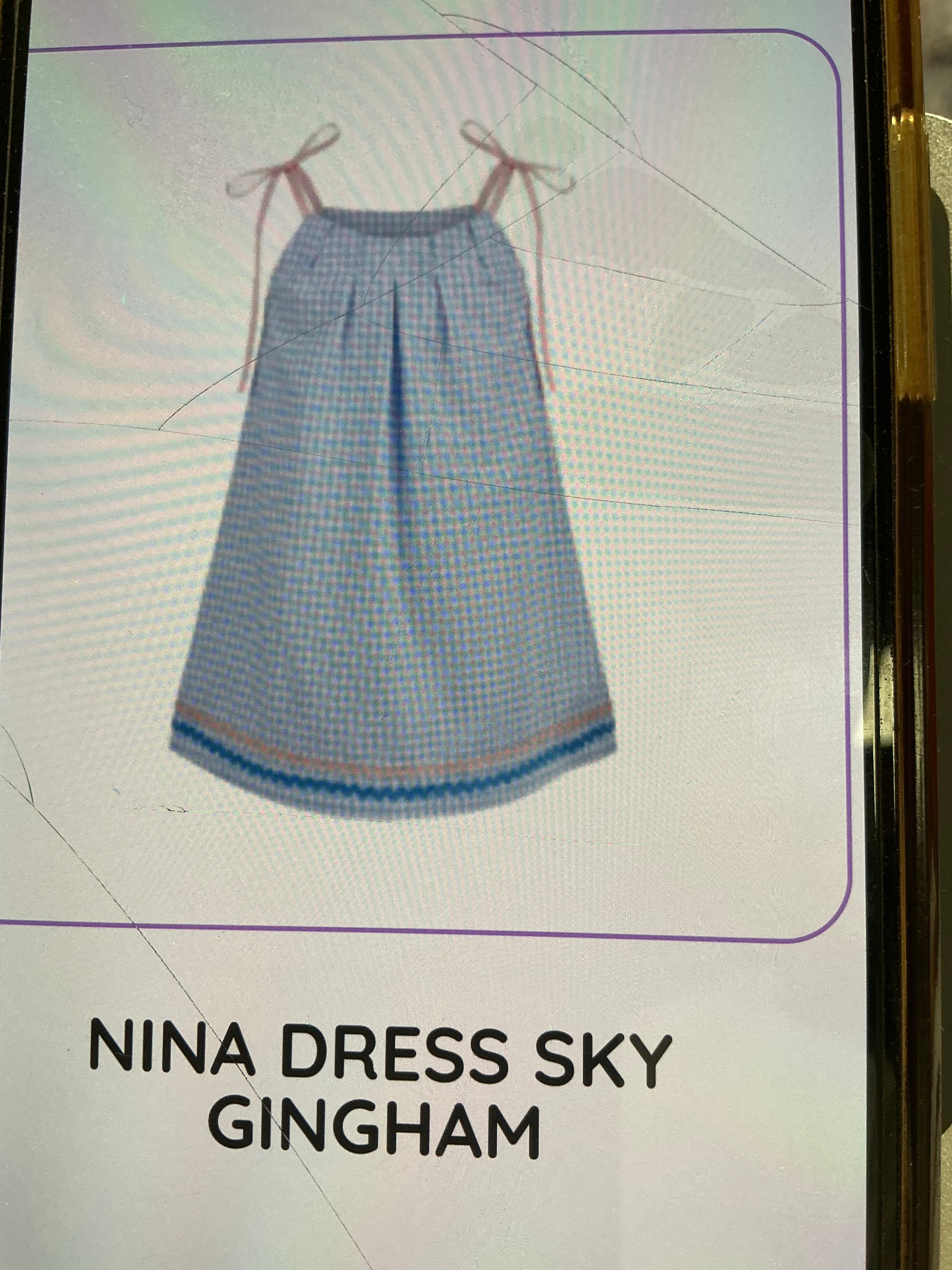 Sally Kids Rick Rack/Gingham tie shoulder dress- blue/white