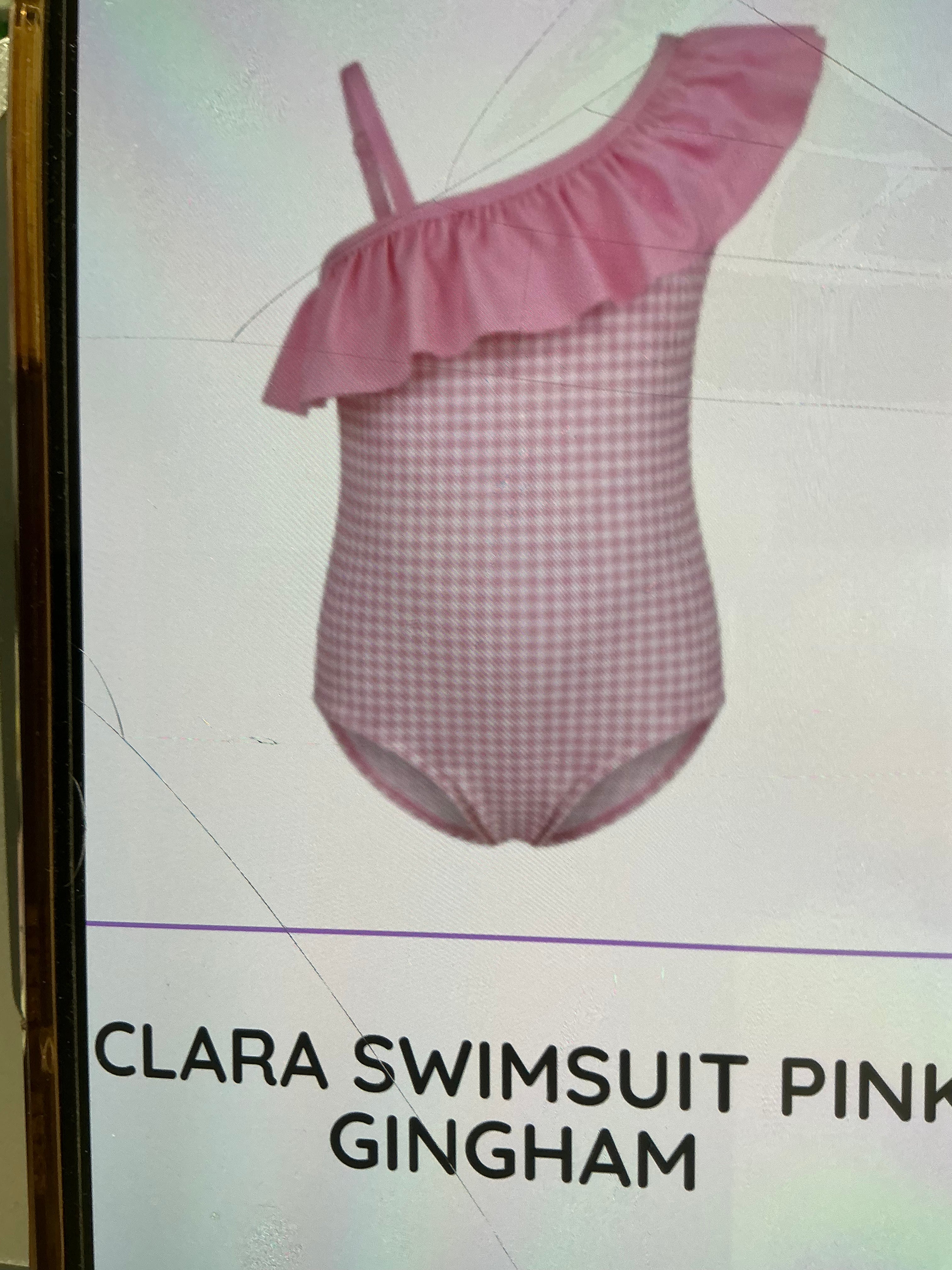 Clara one shoulder toddlers swimsuit- pink gingham