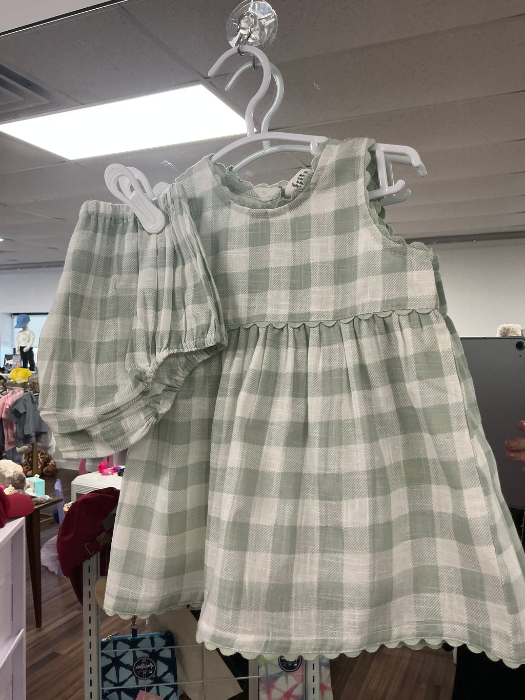 Infant Yo baby sage check dress with bloomers