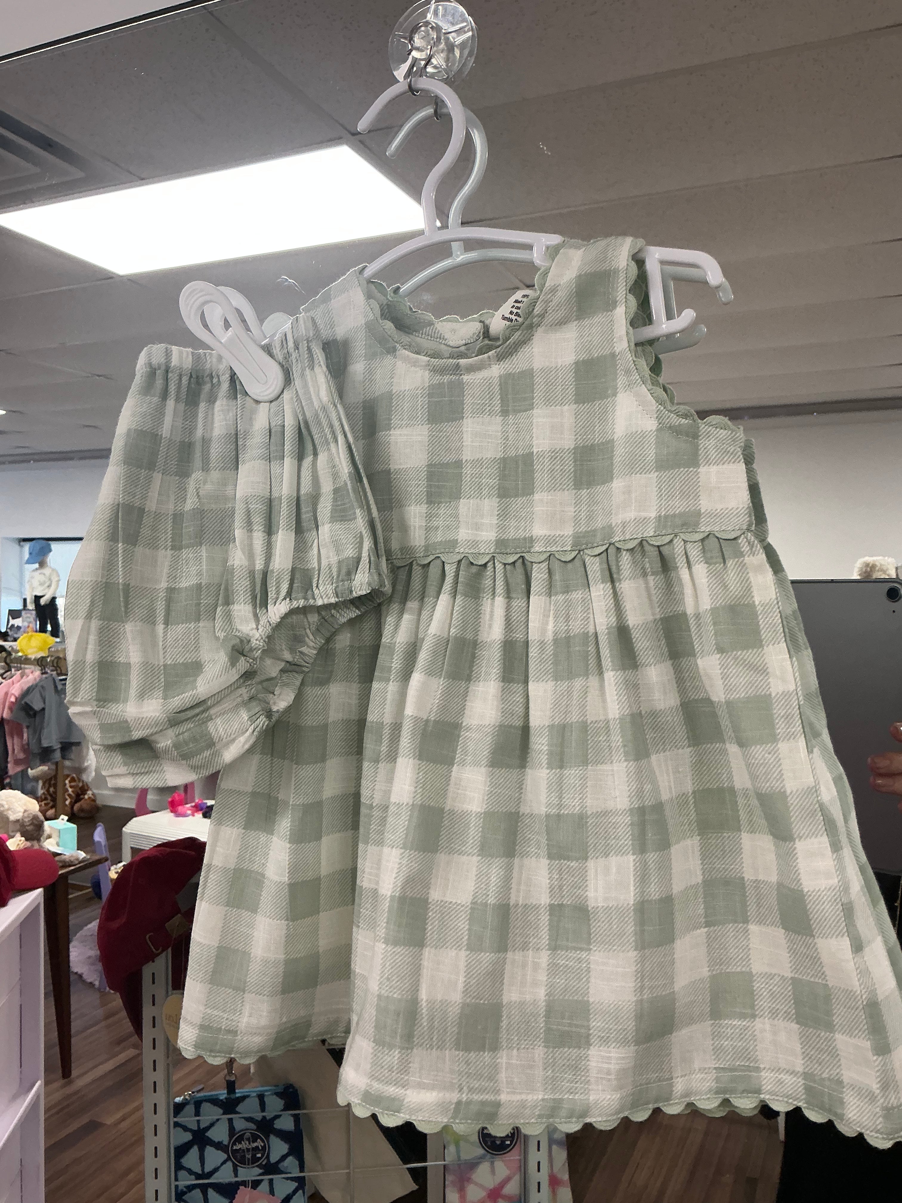 Infant Yo baby sage check dress with bloomers