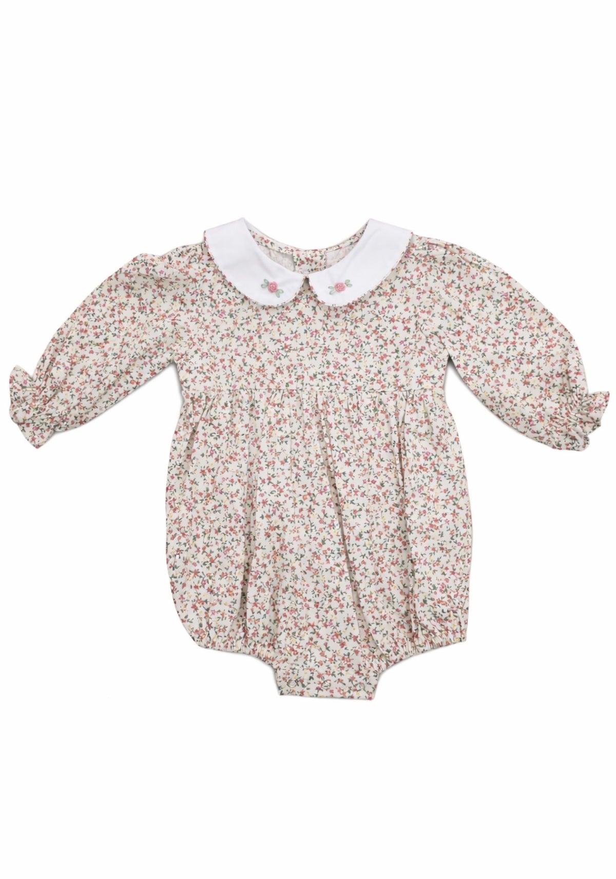Floral Print Bubble with Embroidered Rosebud