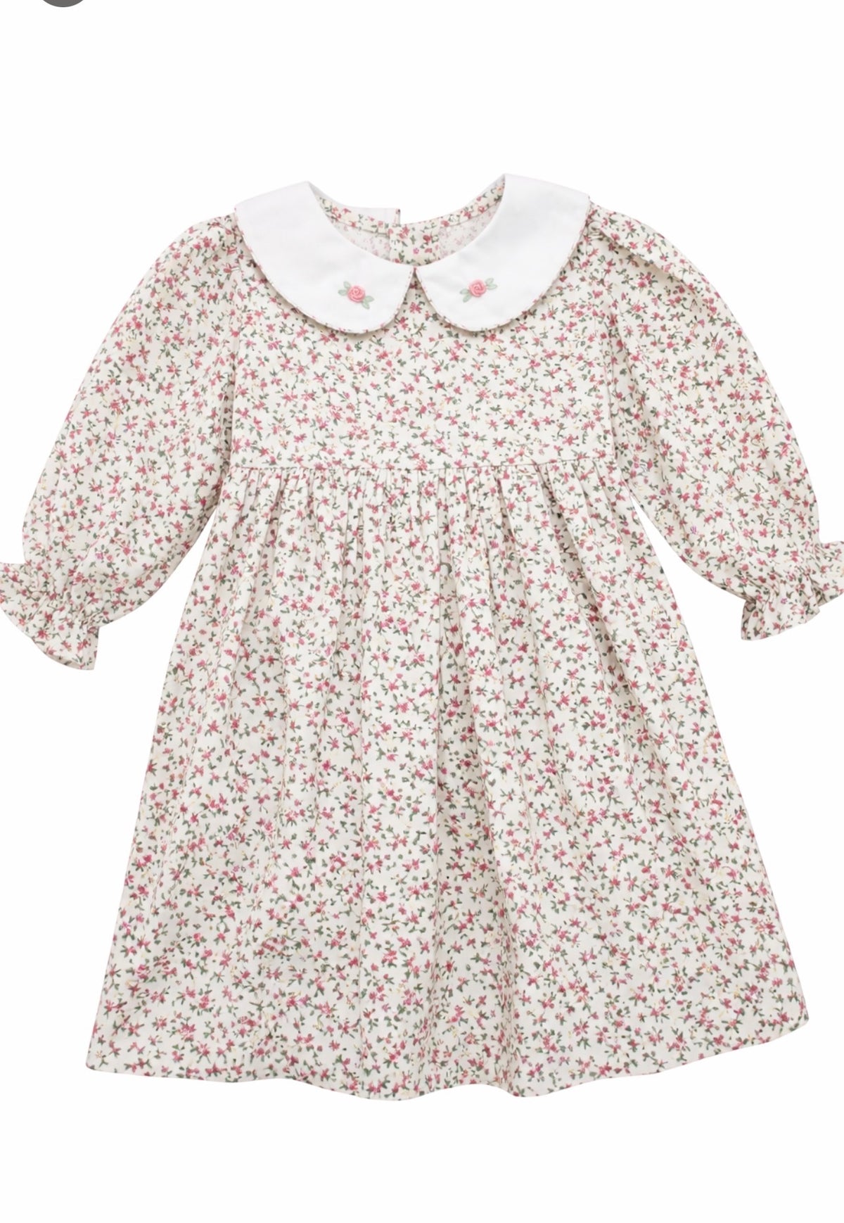 Floral Print Dress with Embroidered Rosebud