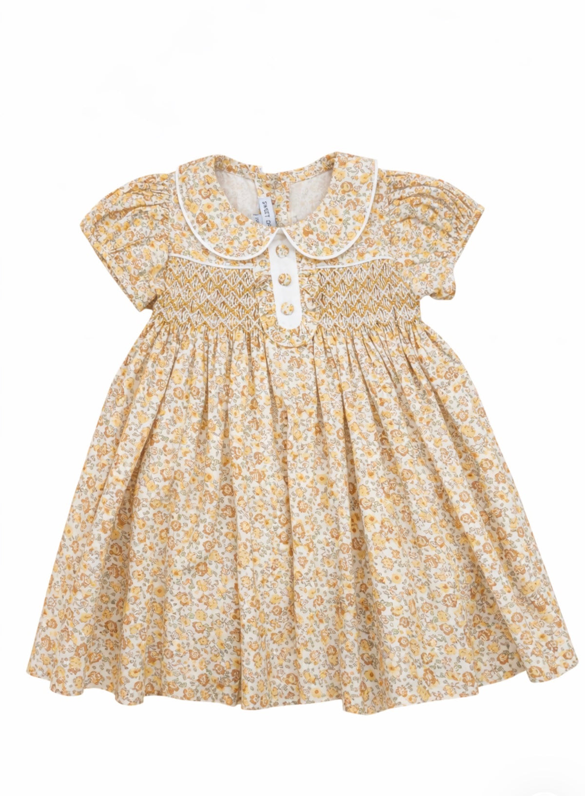 Sandy Yellow Floral 3 Button Smocked Dress