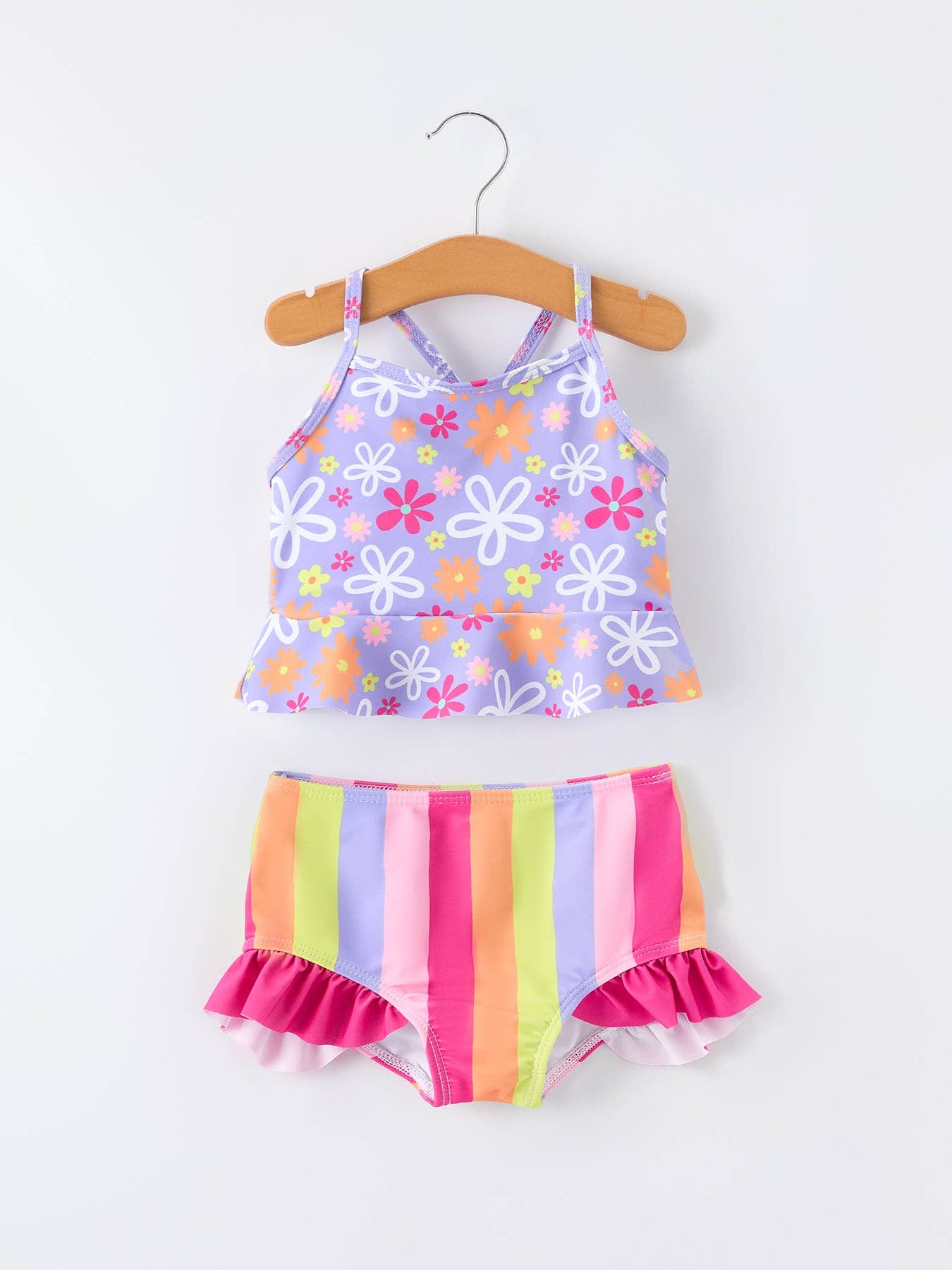 Rylee Faith Designs - Summer Rainbow Striped Girls Two Piece Swimsuit