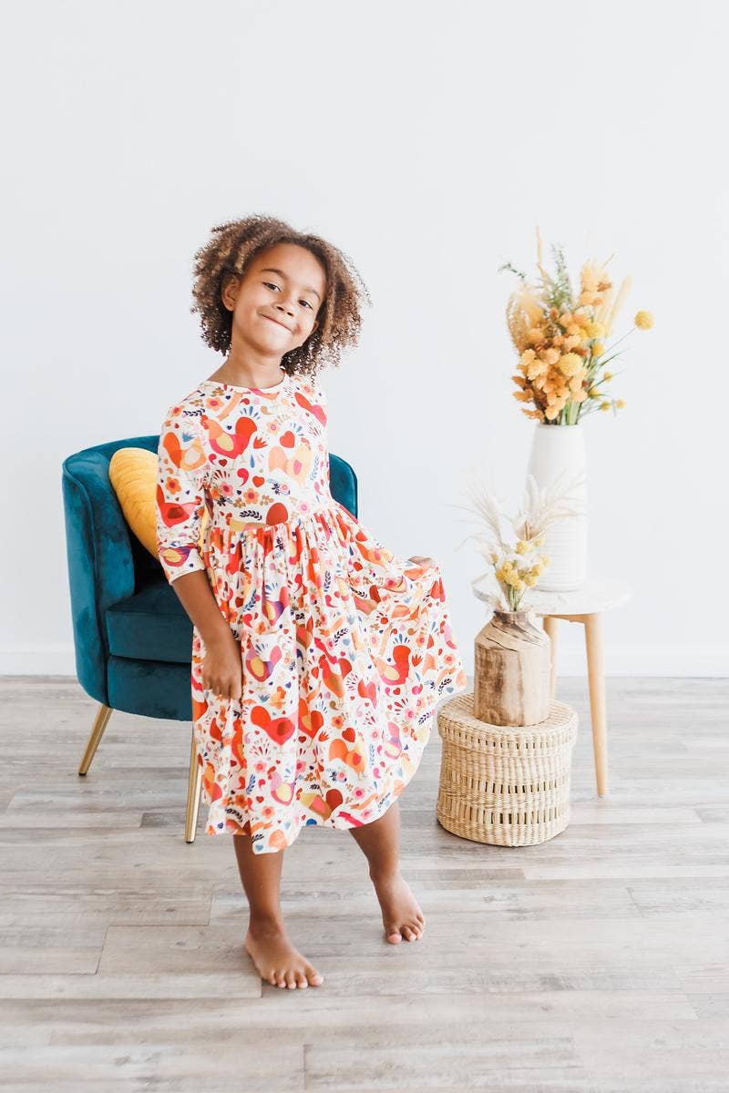 Mila & Rose - Little Red Hen 3/4 Sleeve Pocket Twirl Dress